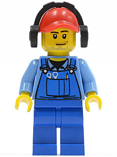 cty0421 - Cargo Worker - Overalls with Tools in Pocket Blue, Red Cap with Hole, Headphones