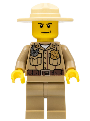 cty0425 - Forest Police - Dark Tan Shirt with Pockets, Radio and Gold Badge, Dark Tan Legs, Campaign Hat, Angry Eyebrows and Scowl