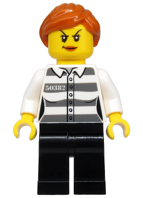 cty1129 - Police - Jail Prisoner 50382 Prison Stripes, Female, Black Legs, Scowl with Peach Lips, Orange Ponytail
