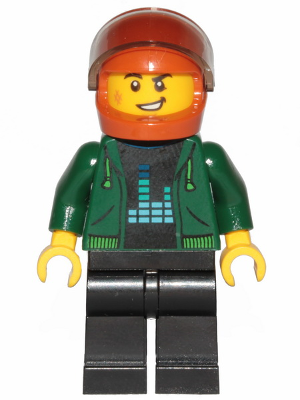 cty1223 - Detective - Male, Dark Green Hoodie, Black Legs, Dark Orange Helmet, Trans-Brown Visor