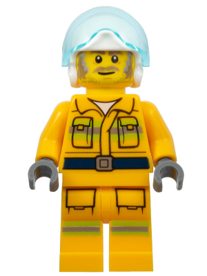 cty1369 - Fire - Reflective Stripes, Bright Light Orange Suit, White Helmet, Dark Tan and Gray Beard