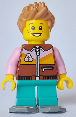 cty1637 - Boy - Reddish Brown Jacket, Dark Turqouise Short Legs, Medium Nougat Spiked Hair, Snowshoes