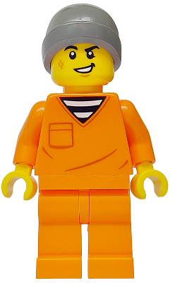 cty1699 - Police - City Jail Prisoner Male, Orange Prison Jumpsuit, Dark Bluish Gray Beanie, Scruff Mark