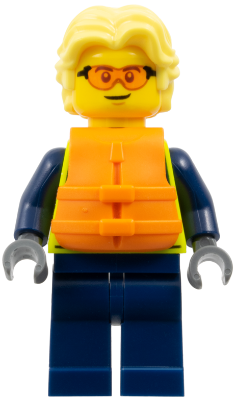 cty1700 - Police - City Officer Male, Neon Yellow Safety Vest, Orange Safety Glasses and Life Jacket, Bright Light Yellow Hair