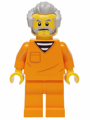 cty1701 - Police - City Jail Prisoner Male, Orange Prison Jumpsuit, Light Bluish Gray Hair, Beard and Sideburns