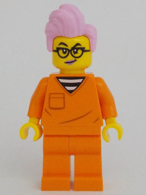 cty1702 - Police - City Jail Prisoner Female, Orange Prison Jumpsuit, Bright Pink Hair, Black Glasses