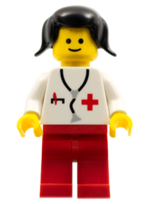 doc001a - Doctor - Stethoscope, Red Legs, Black Pigtails Hair (Vintage)