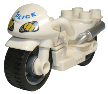 dupmc3pb01 - Duplo Motorcycle with Rubber Wheels and Headlights and Blue 'POLICE' Pattern