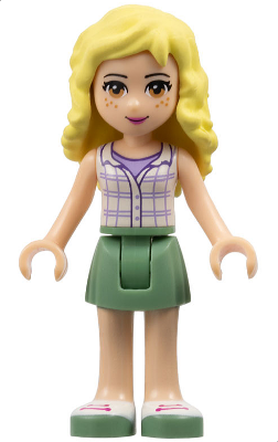 frnd0086 - Friends Naya - Sand Green Skirt, White Plaid Button Shirt