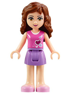 frnd0175 - Friends Olivia (Light Nougat) - Medium Lavender Skirt, Dark Pink Top with Hearts and White Undershirt