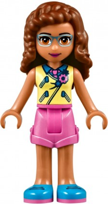 frnd0241 - Friends Olivia (Nougat) - Bright Light Yellow Vest over Dark Azure Shirt and Dark Pink Tie, Dark Pink Shorts
