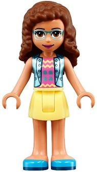 frnd0391 - Friends Olivia (Nougat) - Bright Light Yellow Skirt, Dark Pink Top with Blue Jacket