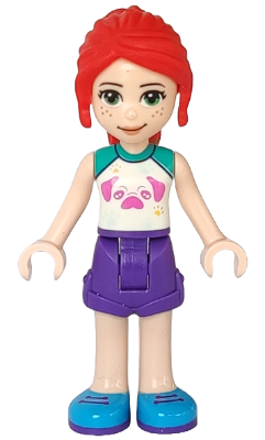 frnd0431 - Friends Mia - Dark Purple Shorts, White Top with Pug Head