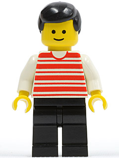 hor012 - Horizontal Lines Red - White Arms - Black Legs, Black Male Hair