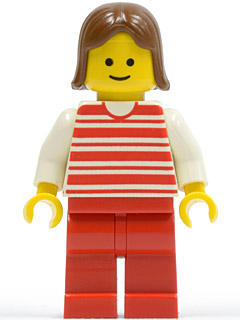 hor021 - Horizontal Lines Red - White Arms - Red Legs, Brown Female Hair