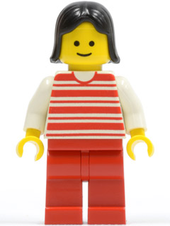 hor029 - Horizontal Lines Red - White Arms - Red Legs, Black Female Hair