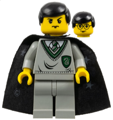 hp026 - Gregory Goyle - Light Gray Slytherin Sweater and Legs, Black Cape with Stars, Black Hair (Harry Potter Transformation)