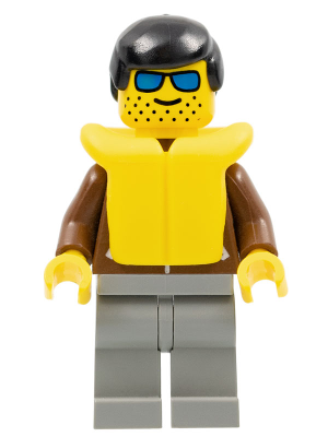 jbr012 - Jacket Brown - Light Gray Legs, Black Male Hair, Life Jacket