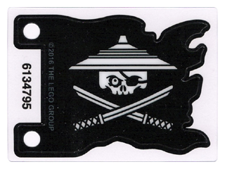 multipls17 - Plastic Part for Sets 70603 and 70605 - Black Tattered Flag with White Skull with Eye Patch and Conical Asian Hat over Crossed Katanas Pattern