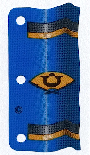 multipls18 - Plastic Part for Sets 4805, 6013, 6083-2, 6089 and 6093 - Blue Flag with Black and Gold Stripes and Fan with Crossed Katanas, Horns and Dot Pattern