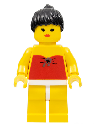 par009a - Red Halter Top - Yellow Legs, Black Ponytail Hair, Closed Mouth