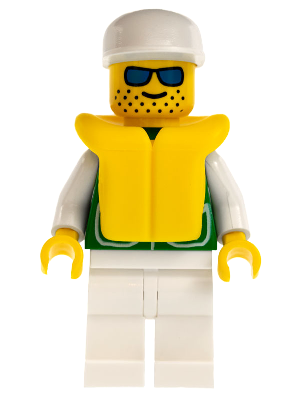 pck018 - Jacket Green with 2 Large Pockets - White Legs, White Cap, Life Jacket