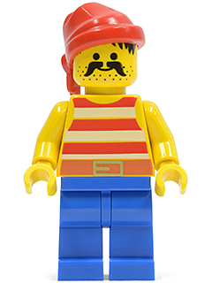 pi043 - Pirate Red / White Stripes Shirt, Blue Legs, Red Bandana
