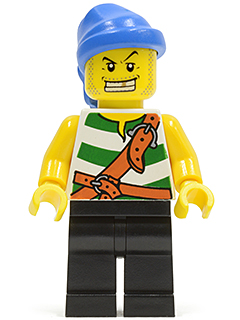 pi131 - Pirate Green / White Stripes, Black Legs, Blue Bandana, White Teeth with Gold Tooth