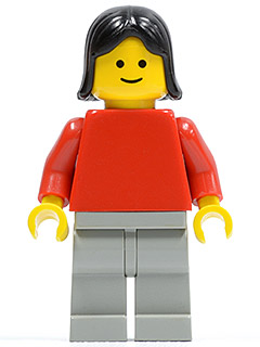 pln133 - Plain Red Torso with Red Arms, Light Gray Legs, Black Female Hair