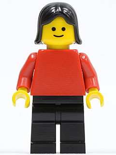 pln145 - Plain Red Torso with Red Arms, Black Legs, Black Female Hair