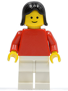 pln153 - Plain Red Torso with Red Arms, White Legs, Black Female Hair