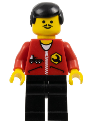 rep001 - Repair - Red Shirt with Zipper and Wrench Pattern, Black Legs, Black Male Hair