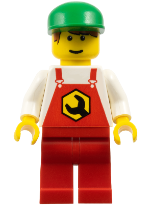 rep003 - Repair - Overalls Red with Wrench Pattern, Red Legs, Green Cap, Male