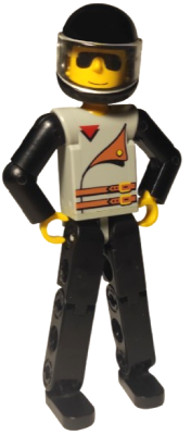 tech012a - Technic Figure Black Legs, Light Gray Top with 2 Brown Belts, Black Arms, Black Helmet