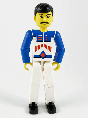 tech037 - Technic Figure White Legs, White Top with Red Arrow-Type Stripes Pattern, Blue Arms