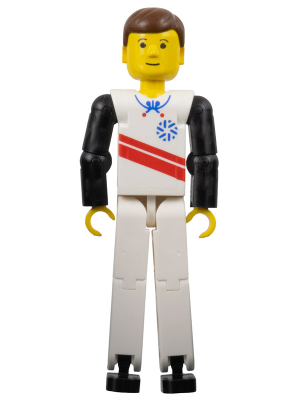 tech039 - Technic Figure White Legs, White Top with Red Stripes Pattern, Black Arms (Skier)