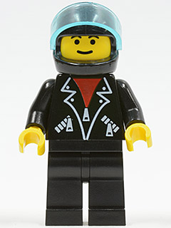 tel002 - Leather Jacket with Zippers - Black Legs, Black Helmet, Trans-Light Blue Visor, Male