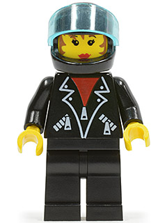 tel003 - Leather Jacket with Zippers - Black Legs, Black Helmet, Trans-Light Blue Visor, Female