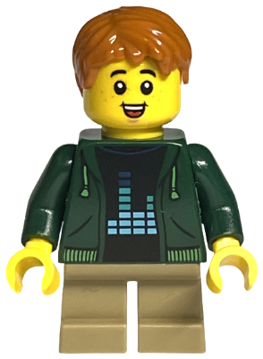 tls112 - Child - Boy, Dark Green Hoodie, Dark Tan Short Legs, Dark Orange Hair, Freckles