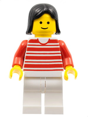 trn011 - Horizontal Lines Red - Red Arms - White Legs, Black Female Hair