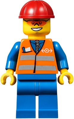 trn241 - Orange Vest with Safety Stripes - Blue Legs, Red Construction Helmet, Orange Sunglasses