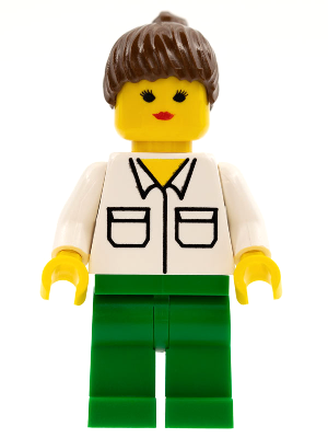twn014 - Shirt with 2 Pockets, Green Legs, Brown Ponytail Hair