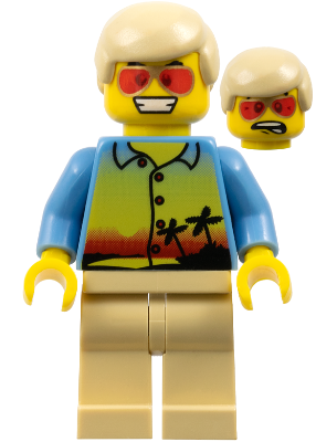 twn077 - Sunset and Palm Trees - Tan Legs, Red Glasses, Tan Male Hair