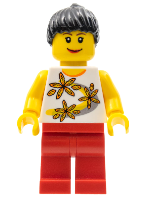 twn094 - Yellow Flowers - Black Ponytail Hair, Red Legs, Lipstick