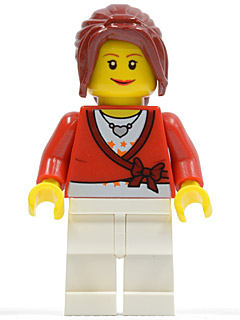 twn117 - Sweater Cropped with Bow, Heart Necklace, White Legs, Dark Red Hair Ponytail Long with Side Bangs