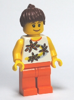 twn126 - Yellow Flowers - Reddish Brown Ponytail Hair, Orange Legs