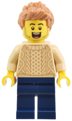 twn503 - Adult - Male, Tan Knit Cable Sweater, Dark Blue Legs, Medium Nougat Spiked Hair