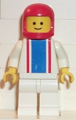 ver005 - Vertical Lines Blue & Red - White Arms - White Legs, Red Classic Helmet