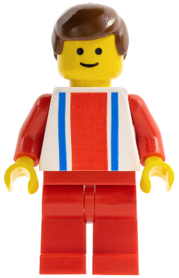 ver009 - Vertical Lines Red & Blue - Red Arms - Red Legs, Brown Male Hair