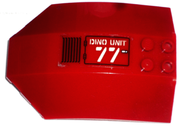 x224pb027L - Windscreen 8 x 6 x 2 Curved with 'DINO UNIT 77' and Black Grille Pattern Model Left Side (Sticker) - Sets 7298 / 7477
